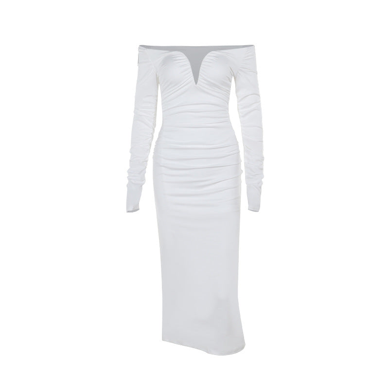Dame Off-Shoulder Plunge Neck Midi Kjole Stilla