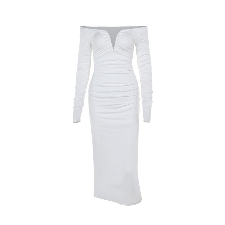 Dame Off-Shoulder Plunge Neck Midi Kjole Stilla