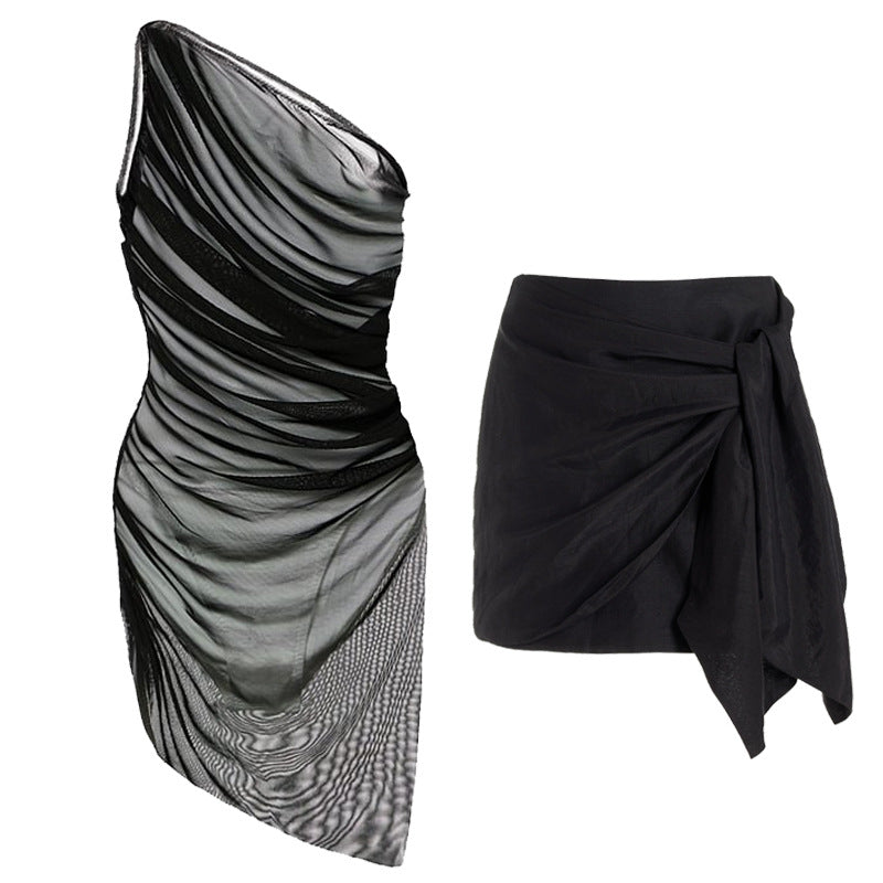 Dame elegant wrap kjole med asymmetrisk snit Skovae