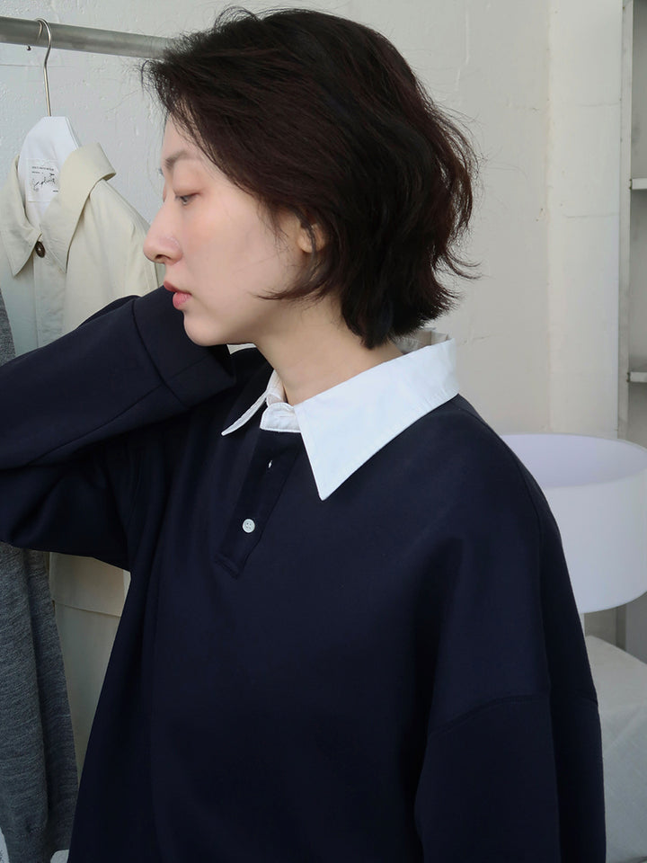 Dame Oversized Poloshirt med aftagelig krave og højkvalitets bomuldsblanding Stilla