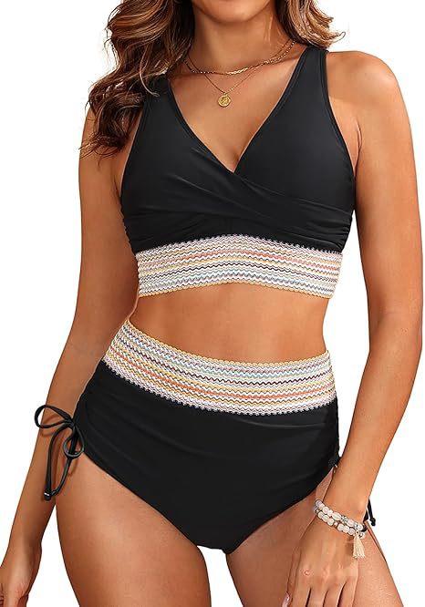 Dame højtaljede vinkle-crop-top-bikini-sæt Stilla