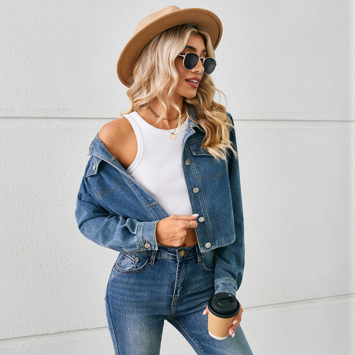 Dame cropped jeansjakke med klassisk krave Stilla