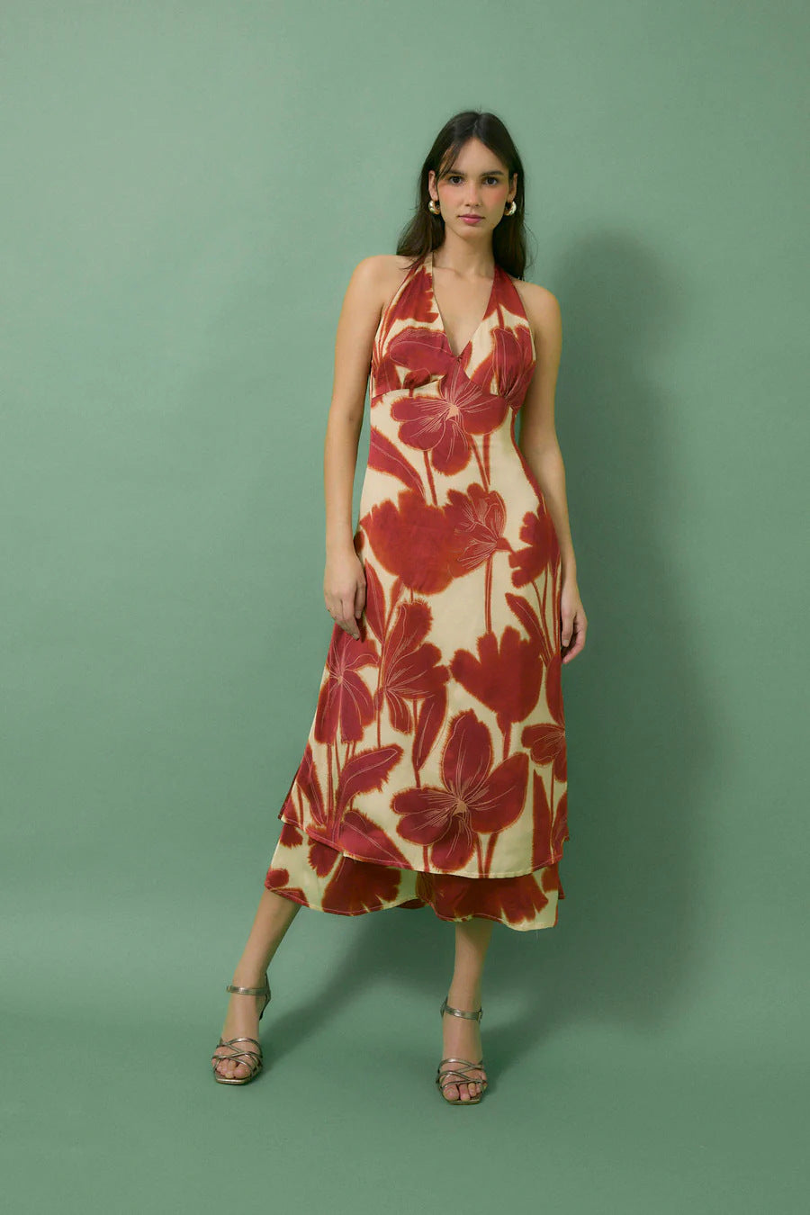 Damer Halter Neck Floral Midi Kjole Stilla
