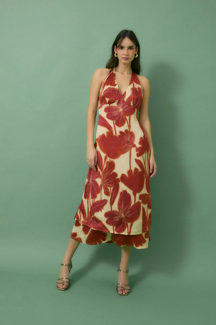 Damer Halter Neck Floral Midi Kjole Stilla
