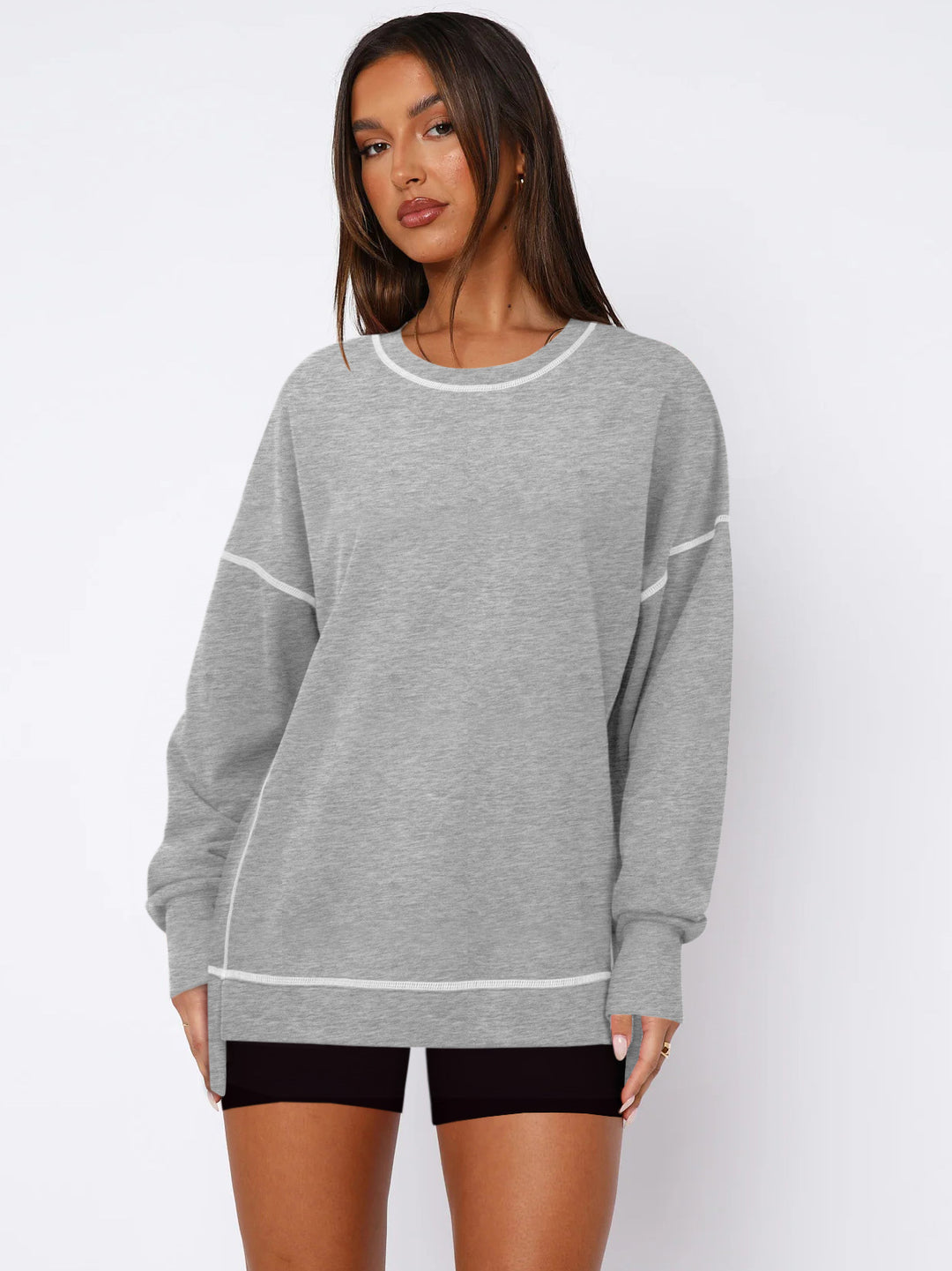 Dame Sporty Oversized Pullover med Kontrast syninger Stilla
