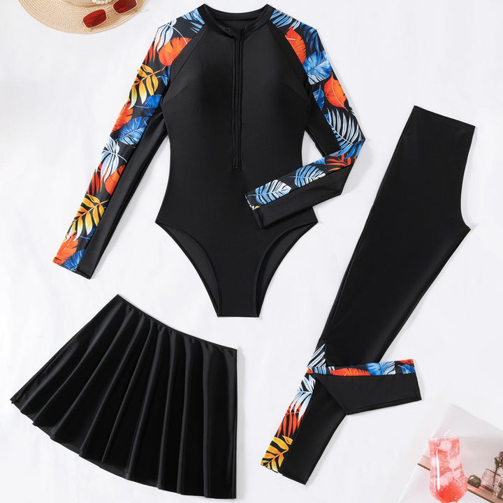 Dame Sporty Badedragt med lange ærmer og skirt Stilla