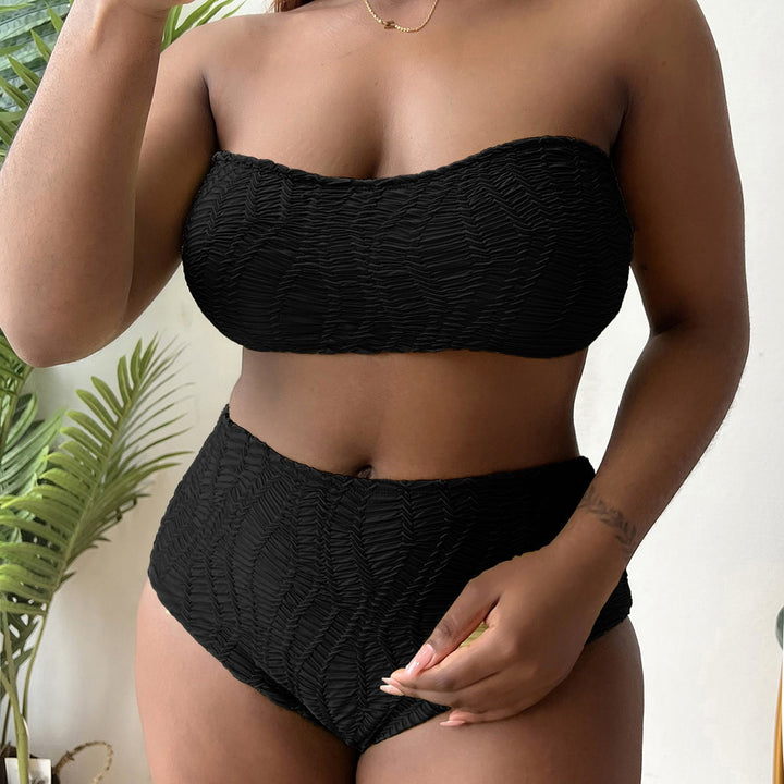 Dame højtaljet bustier bikini sæt med rynke-design Skovae