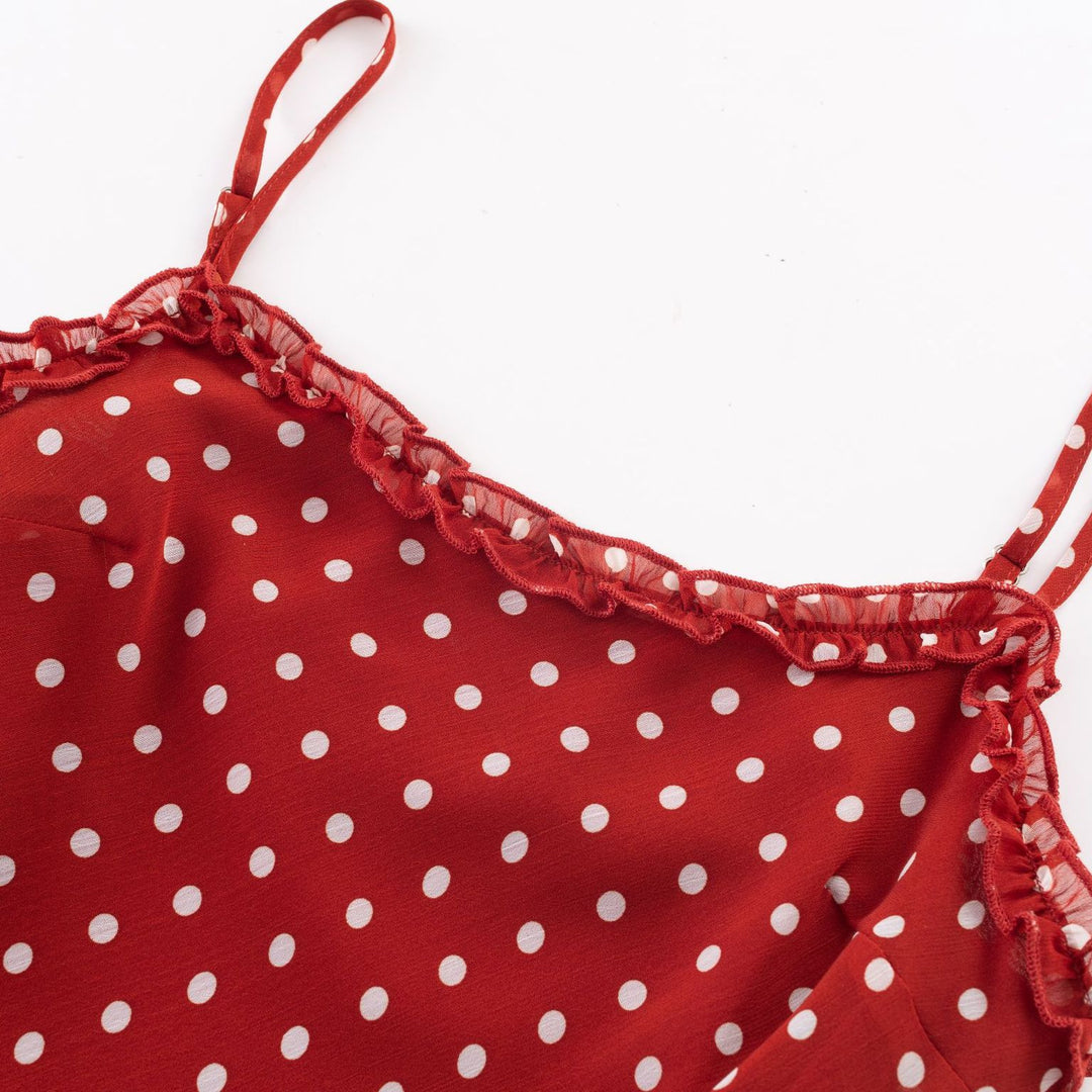 Dame maxikjole med justerbare spaghetti stropper og elegant polka-dot mønster Stilla