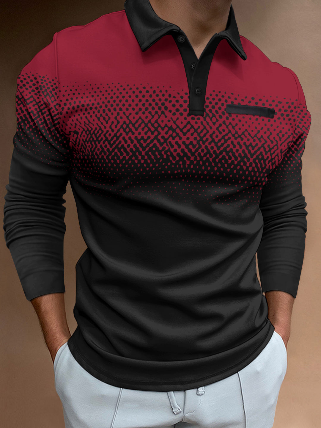 Herrer Langærmet Polo T-shirt med moderne grafikdesign og elastiske egenskaber Stilla