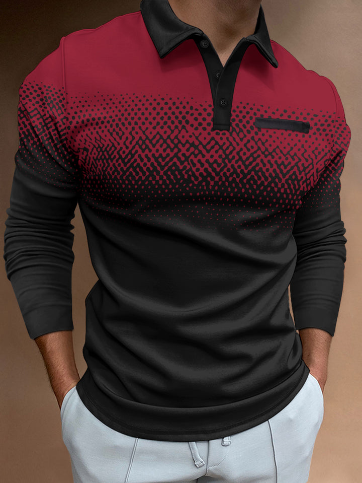Herrer Langærmet Polo T-shirt med moderne grafikdesign og elastiske egenskaber Stilla