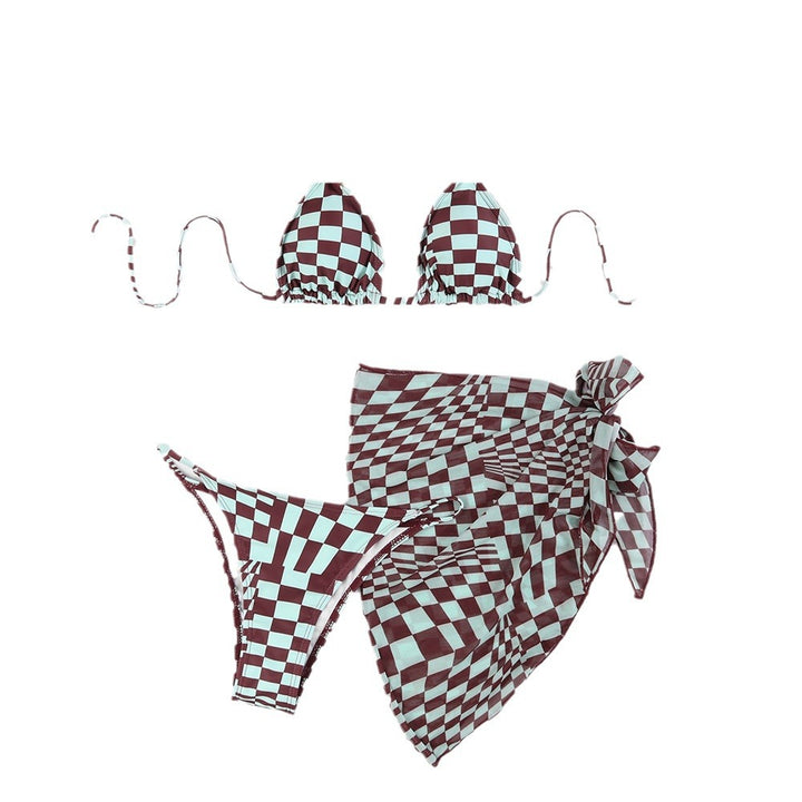 Dame Triangel-Bikini med ternet mønster og flot Pareo Stilla