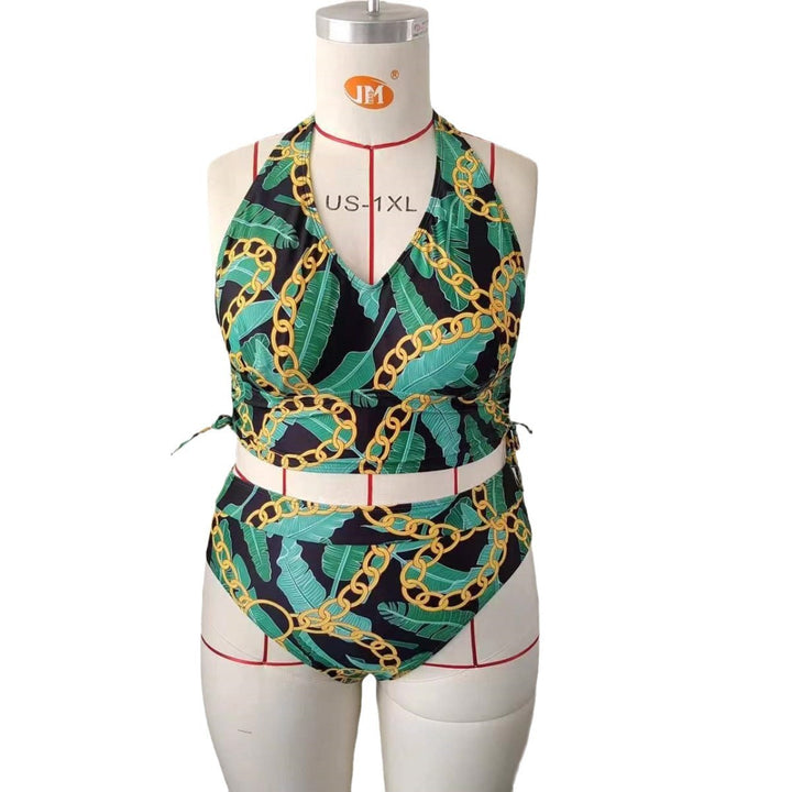 Dame High-Waist Bikini-sæt med moderne palmeprint Skovae