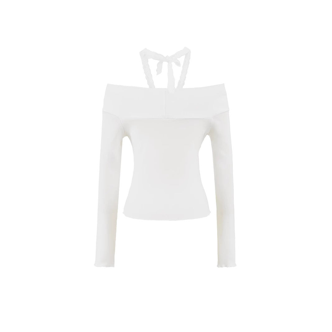 Dame Off-Shoulder Langærmet bluse med raffineret knudedetalje og sart blondeudsmykning Stilla