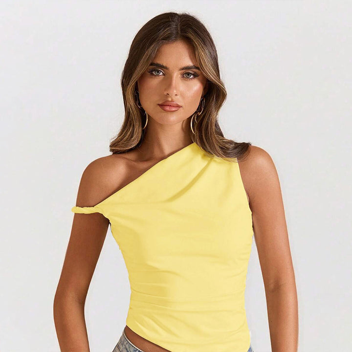 Kvindernes asymmetrisk top med trendy draperingsdesign Stilla