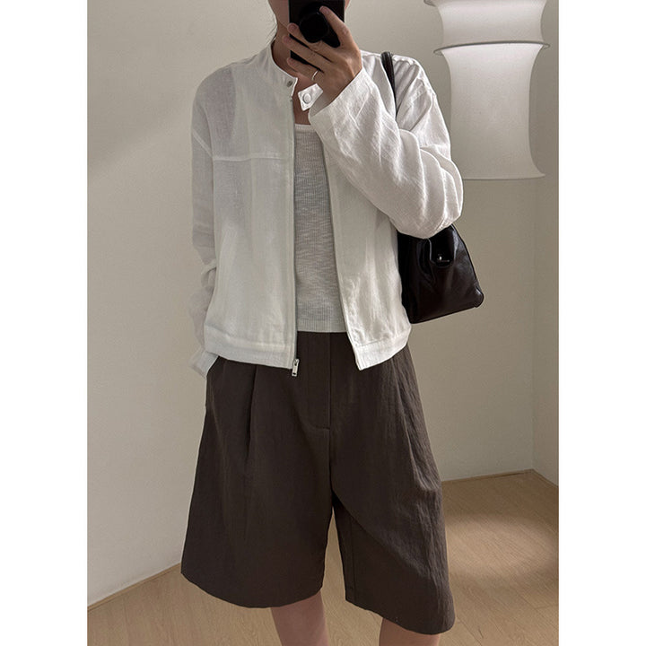 Dame elegante linned-shorts med høj talje og vidde ben Stilla