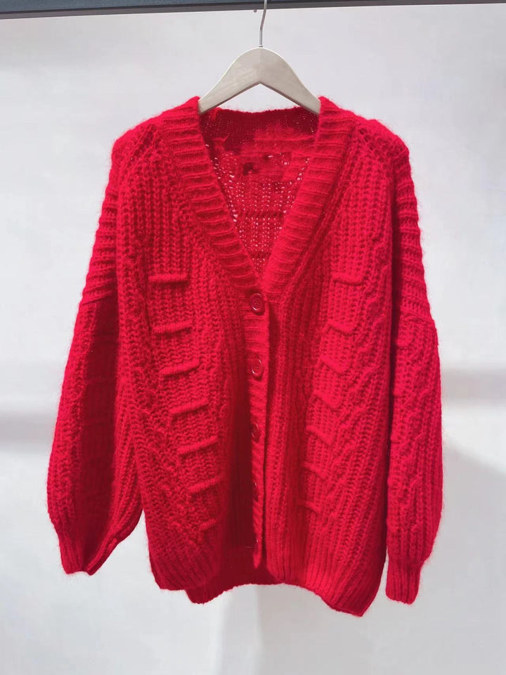 Dame Groftstrikket jakke med oversized skæring og elegante knapper Stilla