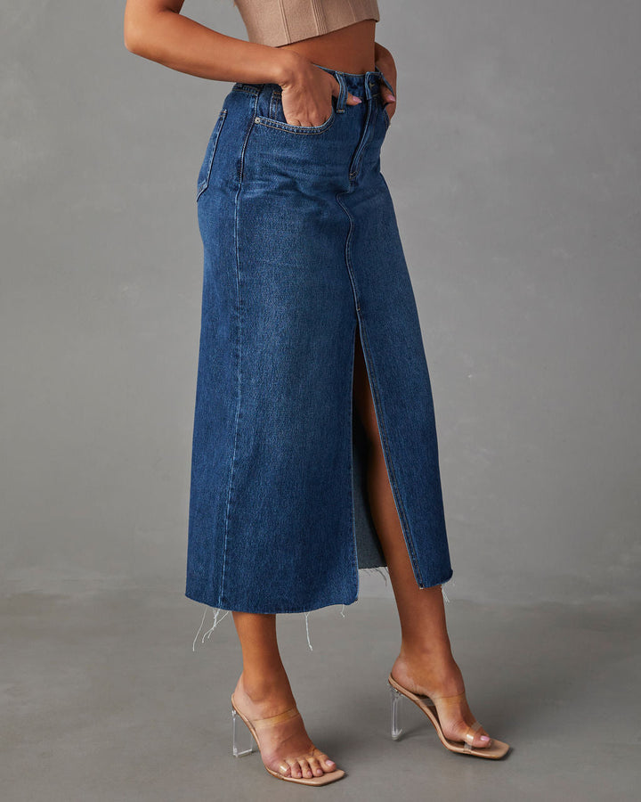 Dame Midirok i denim med sidelæg Stilla