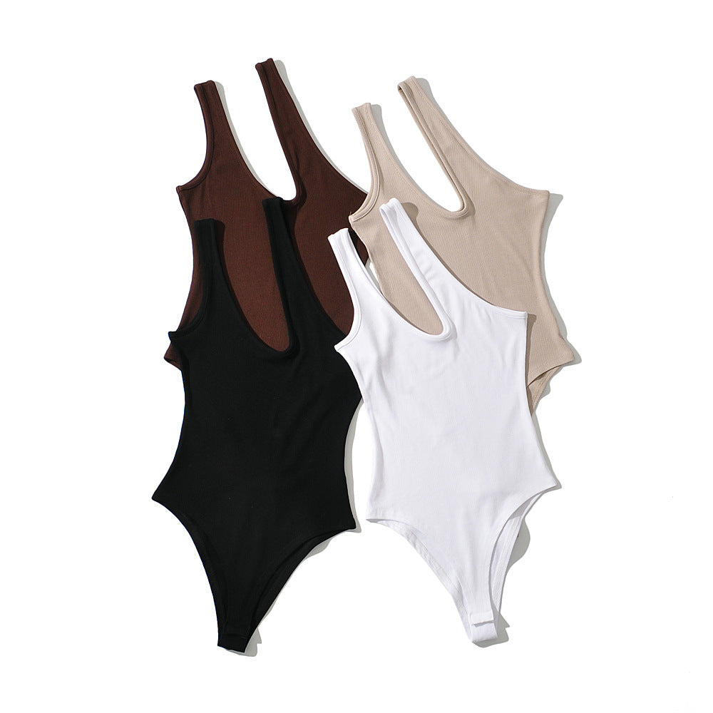 Dame badedragt med dyb V-udskæring og justerbare spaghetti-stropper Stilla