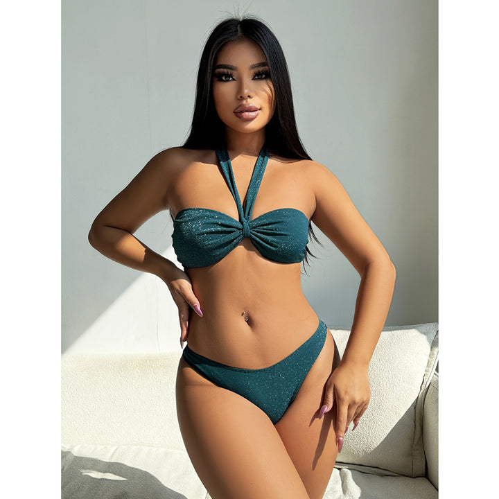 Dame Halter Neck Glitter Bikini Sæt Stilla