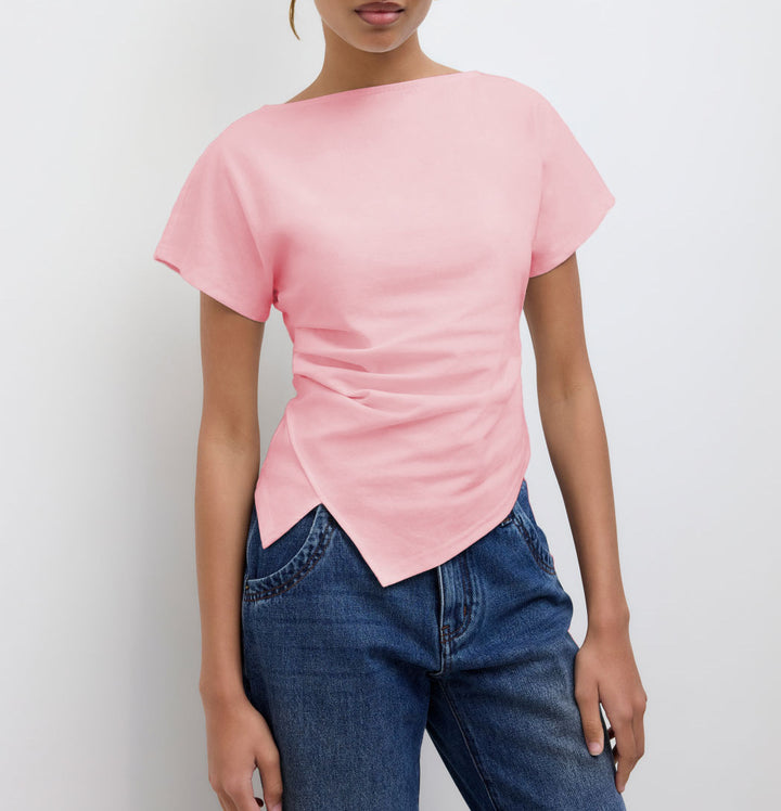 Damer Cropped T-Shirt med asymmetrisk snit og dekorativ draperingseffekt Skovae