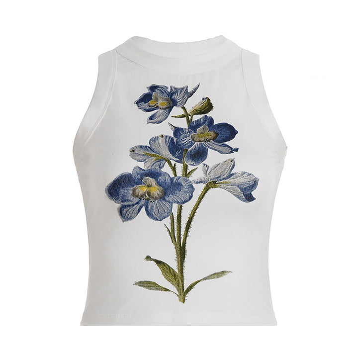 Damen ärmelloses Oberteil mit floralem Stickdesign Skovae