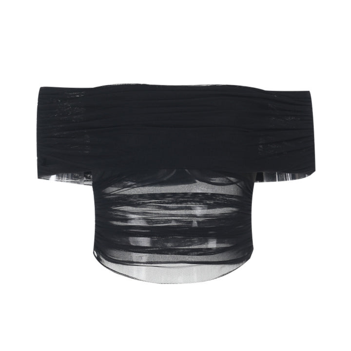 Dame off-shoulder top med wrap-design og flæsedetaljer Skovae