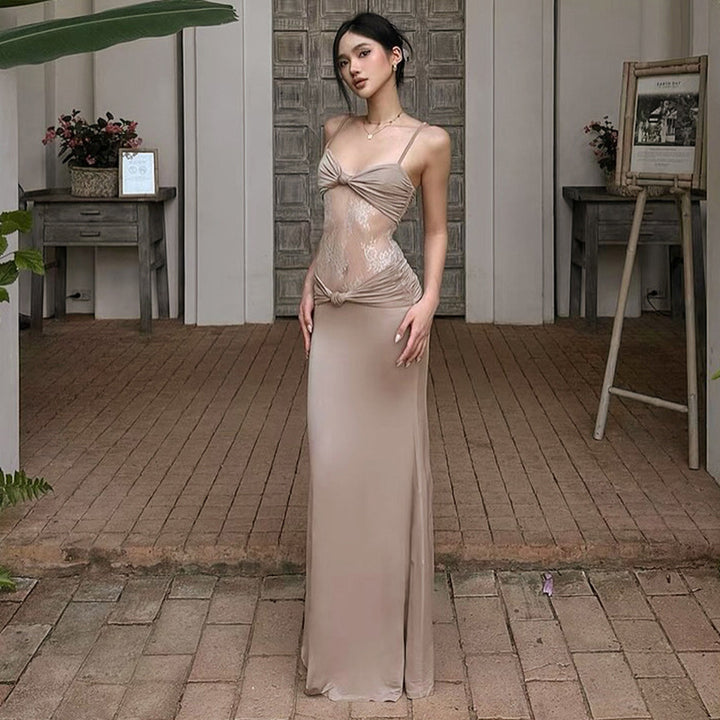 Femme Elegante Mesh-panel Bodycon Maxi kjole Stilla