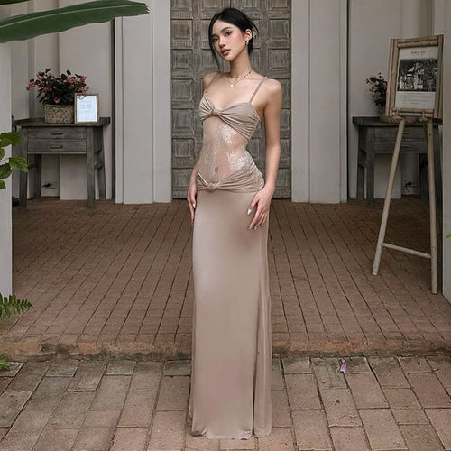 Femme Elegante Mesh-panel Bodycon Maxi kjole Stilla
