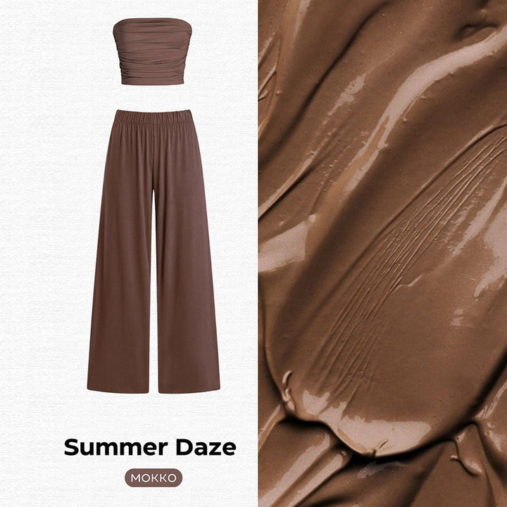 Dame Casual To-dels Sæt i flydende stof med off-shoulder top og vide bukser Stilla