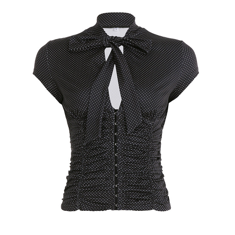 Damen elegantes Blusenshirt mit Schleifenkragen und Raffungen Skovae