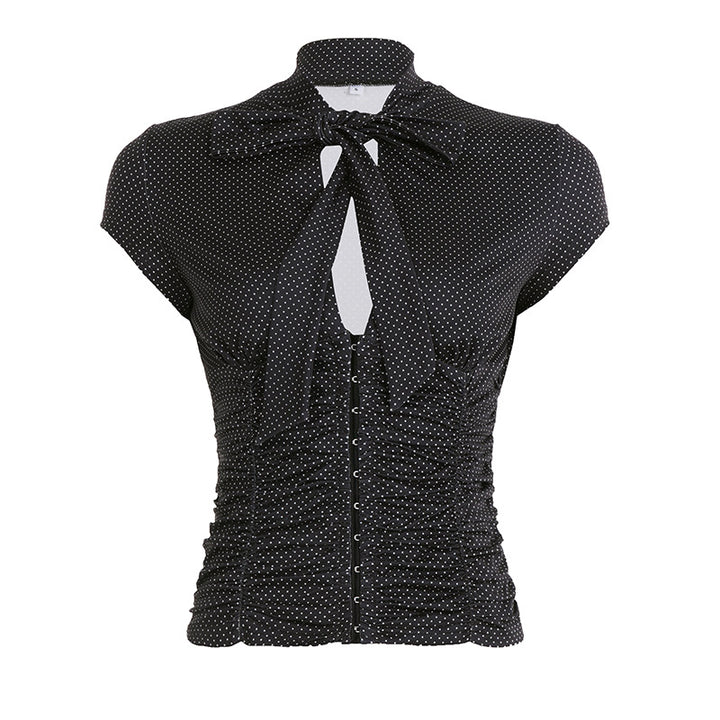 Damen elegantes Blusenshirt mit Schleifenkragen und Raffungen Skovae
