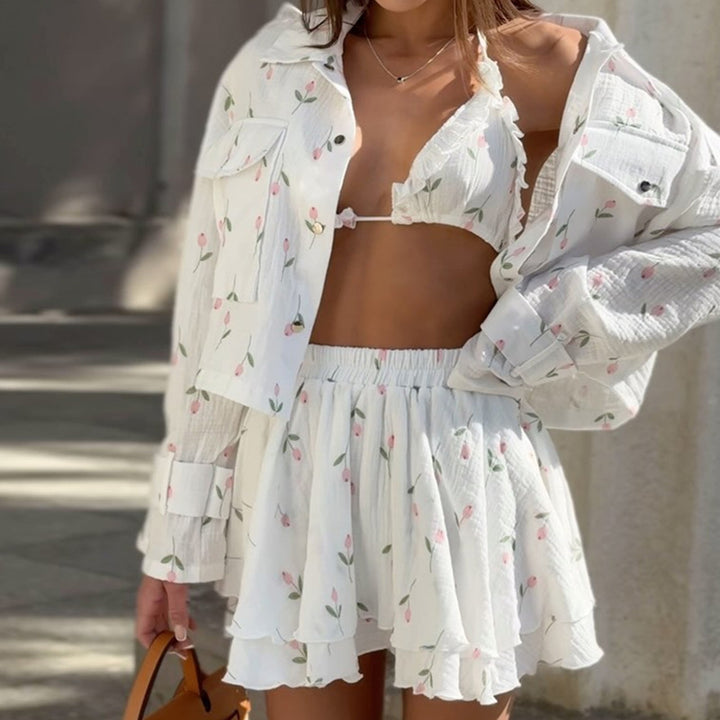 Dame let bluse-nederdel sæt med off-shoulder bluse og flydende nederdel Stilla