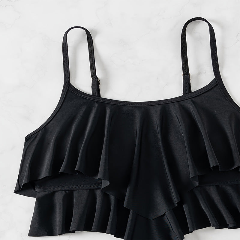 Dame Crop-Top-Bikini med voluminøse flæsedetaljer og højtaljeret trusse Skovae