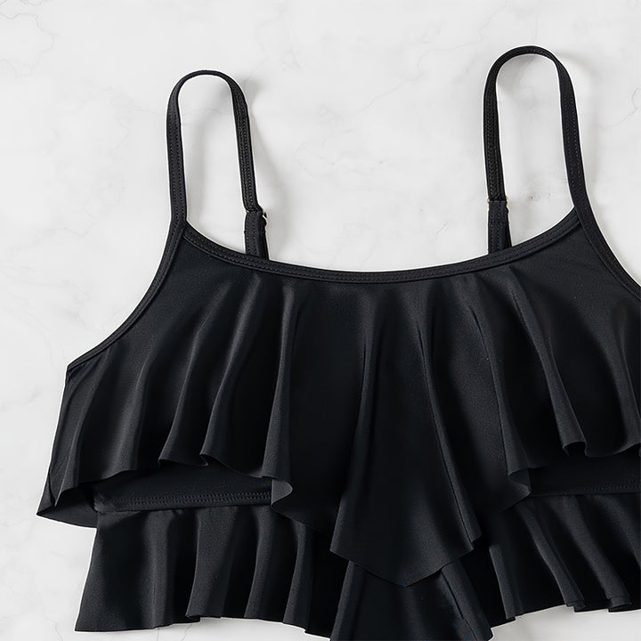 Dame Crop-Top-Bikini med voluminøse flæsedetaljer og højtaljeret trusse Skovae
