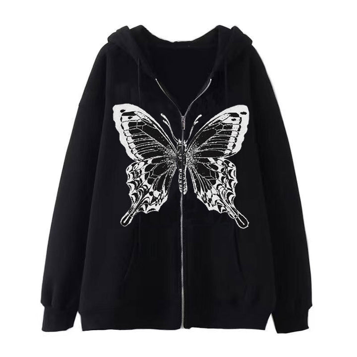 Kvinders zip hoodie med iøjnefaldende sommerfuglemotiv Skovae