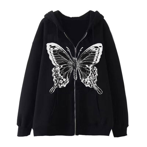 Kvinders zip hoodie med iøjnefaldende sommerfuglemotiv Skovae
