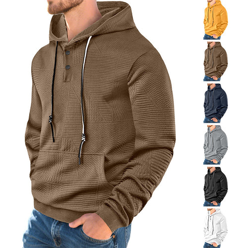 Herren nan geometrisk struktur-hoodie med Henley-blende og kængurulomme Skovae