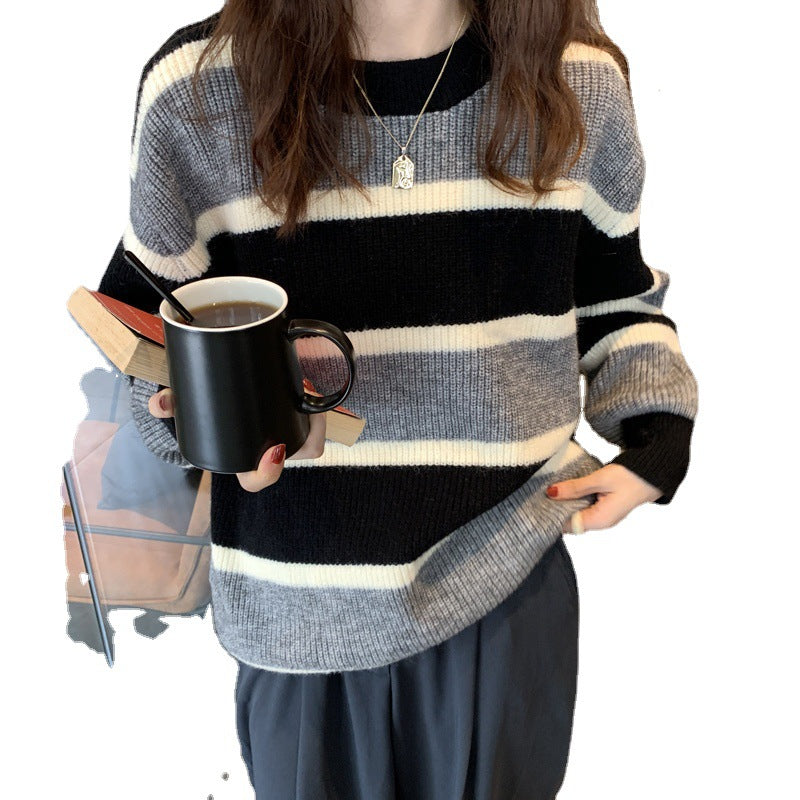Kvinders afslappede strikket sweater med moderne striber Stilla