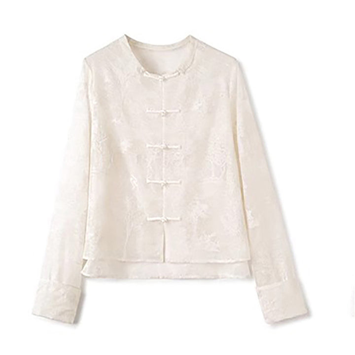 Damebluse med fin broderi og elegante knapdetaljer Stilla