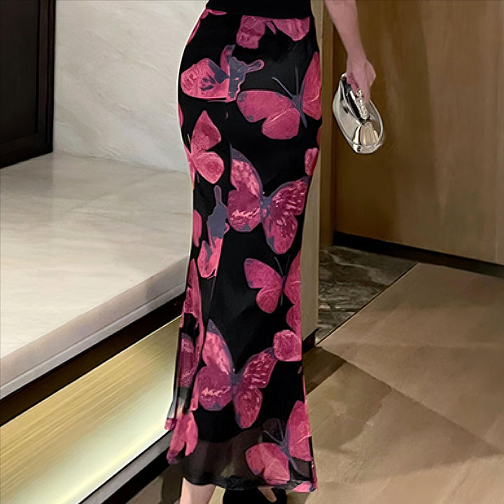 Dame Svirrende Sommerfugleprint Maxi Nederdel Stilla