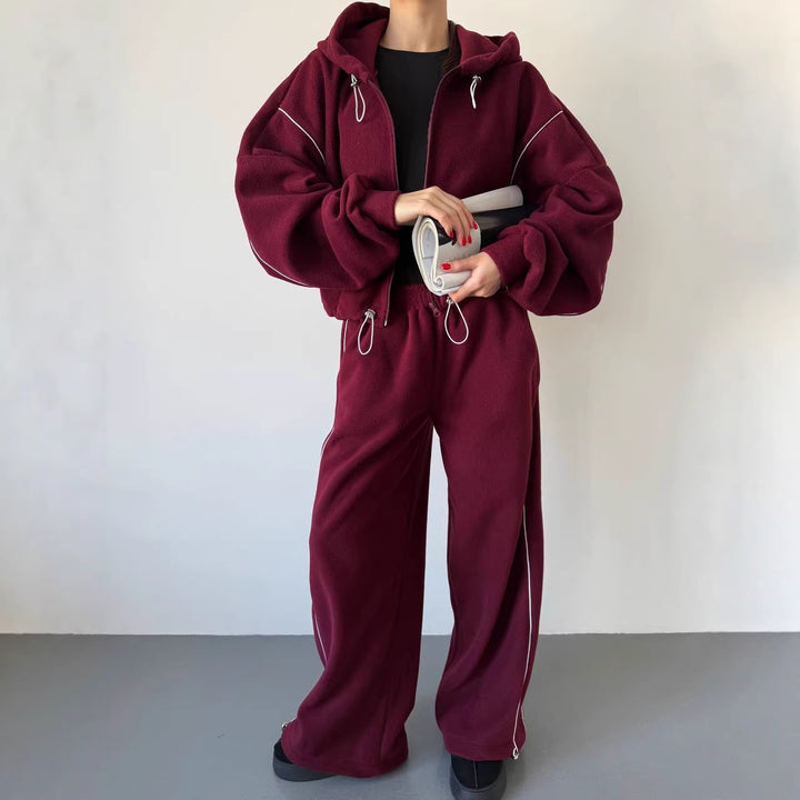 Kvinder Fleece Hoodie og løse Joggingbukser Sæt Skovae