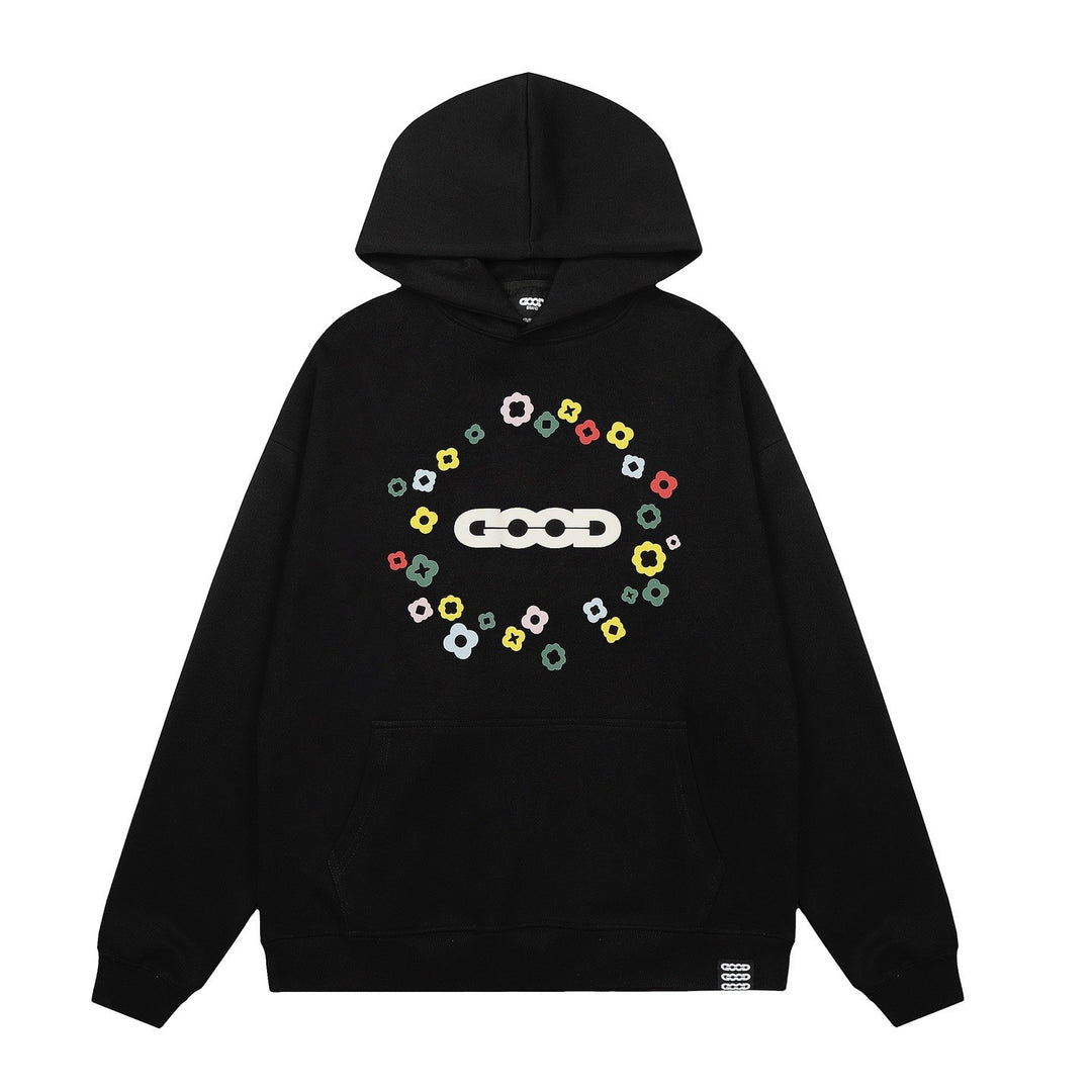 Kvinders hætte sweatshirt med kreativt blomstermønster Skovae