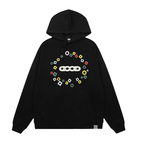 Kvinders hætte sweatshirt med kreativt blomstermønster Skovae