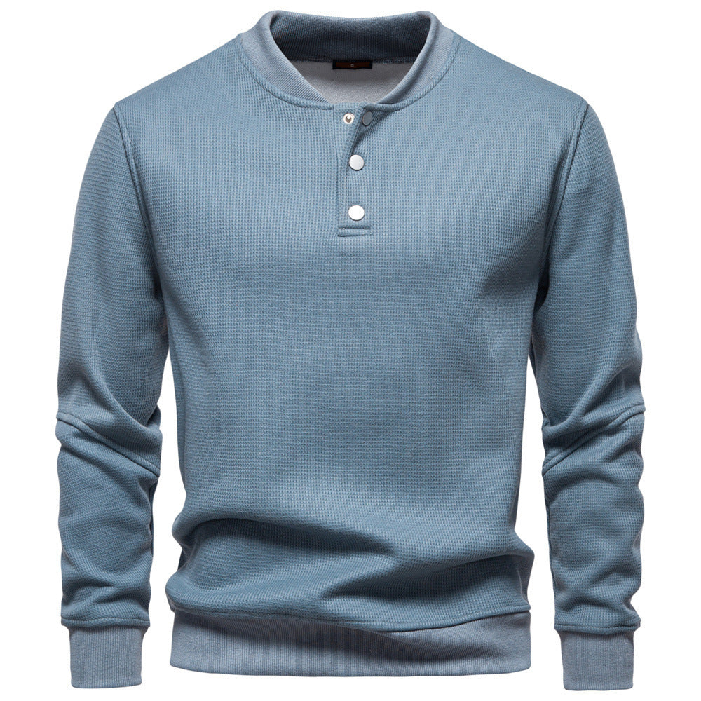 Herrer nan vaffelstruktur-Henley-pullover med kort tryknaplukning og ribkant Skovae