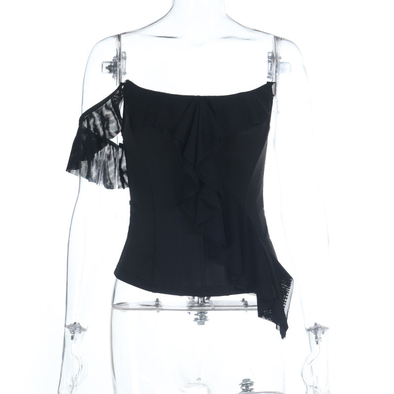 Dame elegant spidseskjorte med asymmetrisk design Skovae