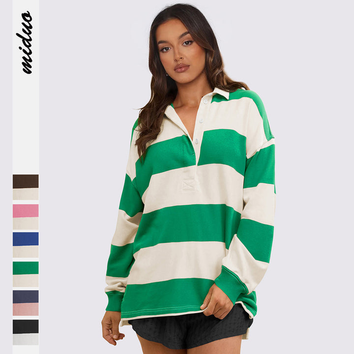Dame afslappet polo-shirt med overdimensionerede og kontrasterende striber Stilla