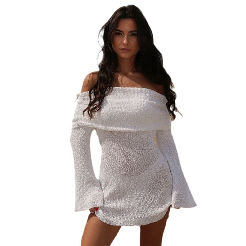 Dame Off-Shoulder Strik Mini Kjole Stilla