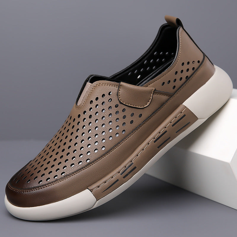 Herrer Slip-On Sneakers med perforeret læderoverdel og skridsikker gummisål Stilla