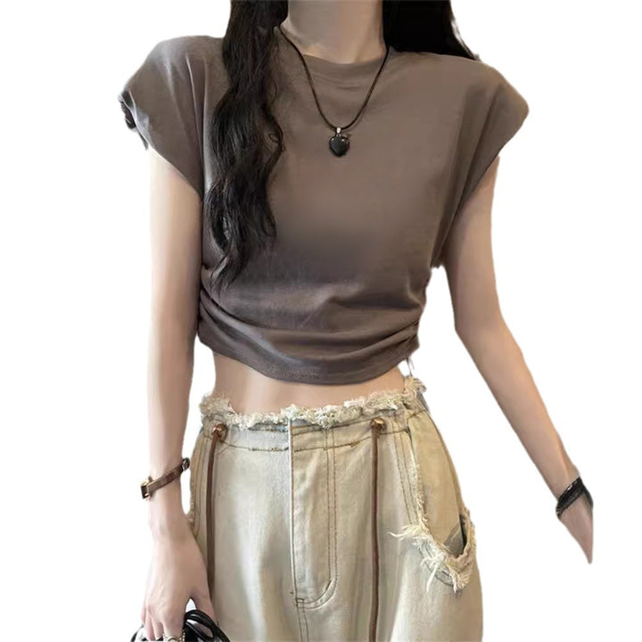 Kvindernes cropped T-shirt med justerbar snor og trendy pufærmer
