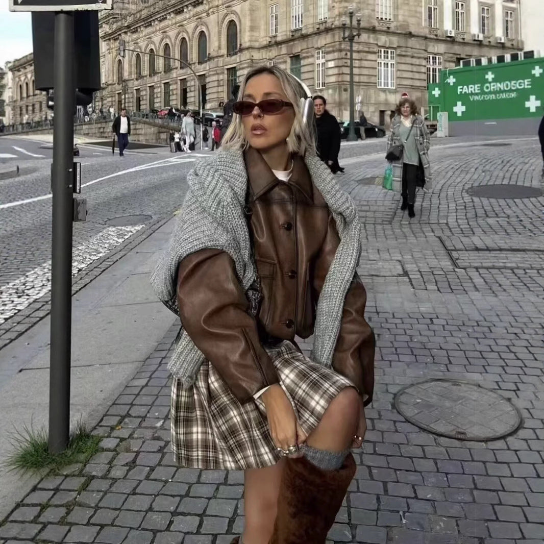 Dame mode cropped kunstlæderjakke Stilla